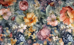 T6809 Joggingtyg Blommor mörkblå (5 m)