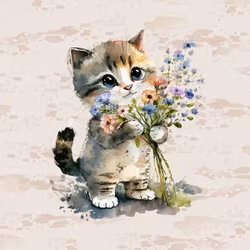 T6845 Joggingtyg Katt med blommor (40 x 50 cm) 5-pack