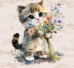 T6845 Joggingtyg Katt med blommor (40 x 50 cm) 5-pack