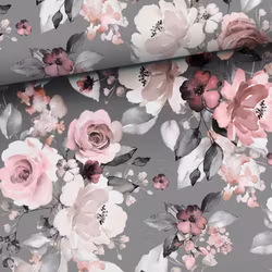 V961 Bomullsväv Blombukett grå (5 m)