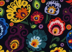 V1067 Bomullsväv Färgglada blommor svart (5 m)