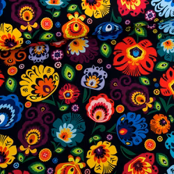 V1067 Bomullsväv Färgglada blommor svart (5 m)