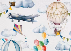 V1056 Bomullsväv Flygplan och färgglada ballonger (5 m)