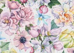 V1014 Bomullsväv Färgglada pastellblommor (5 m)