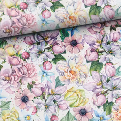 V1014 Bomullsväv Färgglada pastellblommor (5 m)