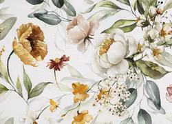 V1008 Bomullsväv Sommarblommor vit (5 m)