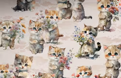 T6853 Trikå Katter med blommor (5 m)