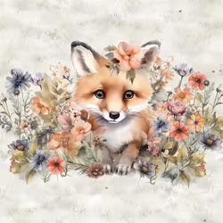 T6865 Joggingtyg Räv med blommor (40 x 50 cm) 5-pack