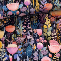 T6921 Joggingtyg Blommor på mörk bakgrund (5 m)