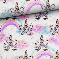 T7004 Trikå Enhörningar och rosa moln (5 m)