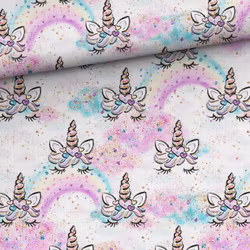 V1191 Bambumuslin Rosa moln och enhörningar  (5 m)