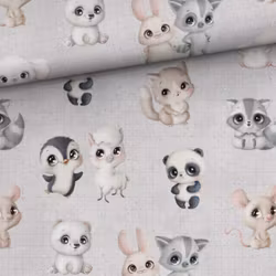 V1210 Bambumuslin Söta djur grå (5 m)