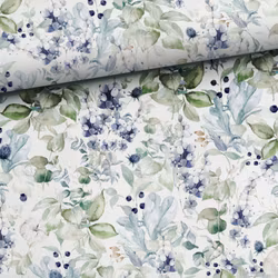 V1255 Bambuviscose Blommor vit/blå (5 m)