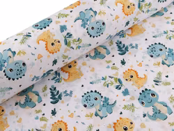 V1271 Bomullsväv Dino blå och gul (5 m)