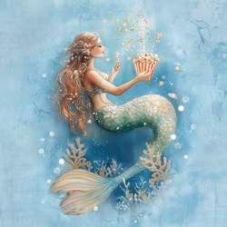 T7129 Joggingtyg Sjöjungfru med popcorn (40 x 50 cm) 5-pack