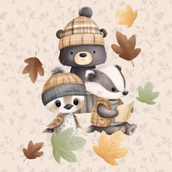 T7162 Joggingtyg Höstmys med skogskompisar (40 x 50 cm) 5-pack