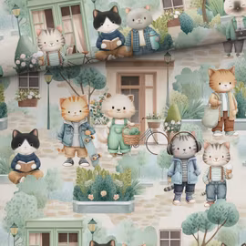 V1303 Bomullsväv Kattliv i gränden (5 m)