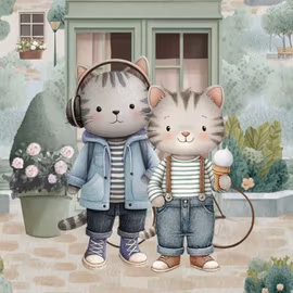 T7228 Joggingtyg Kattliv - Vänskap i gränden (40 x 50 cm) 5-pack