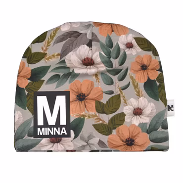 Namnmössa - Blomma (grå/grön) - Bokstav och namn