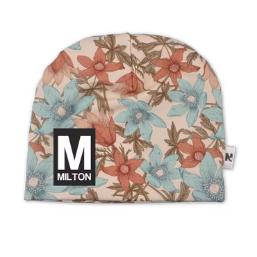 Namnmössa - Blommor beige - Bokstav och namn