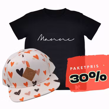 PAKETPRIS - Namntshirt & keps (Hjärtan färgade)