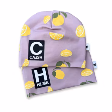 Namnmössa - Citroner (rosa/lila)