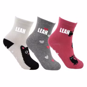 Namnstrumpor - Katter (vit/grå/cerise)