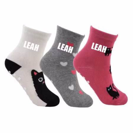 Namnstrumpor - Katter (vit/grå/cerise)