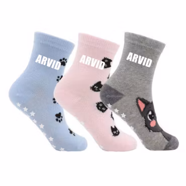 Namnstrumpor - Katter (rosa/blå/grå)