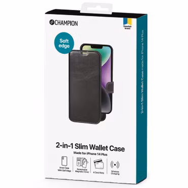 Champion 2-in-1 Slim Plånboksfodral 2-i-1 för iPhone 15 Plus/ 14 Plus - Svart