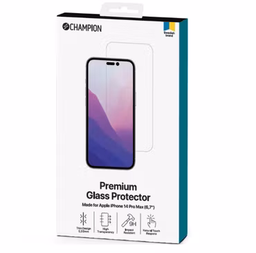 Champion Premium Skärmskydd i Härdat Glas – iPhone 14 Pro Max/15 Pro Max