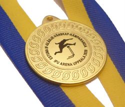 Medalj 40 mm med idrottsmotiv, band & text