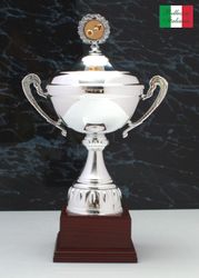 Silverpokal Torino med  träsockel och vinylskylt