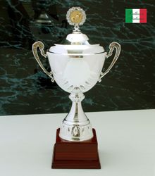 Silverpokal Bologna med metallskylt och digitaltryck.