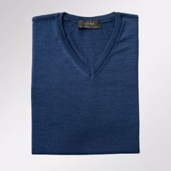 V-hals tröja i merino, navy melange, MV206