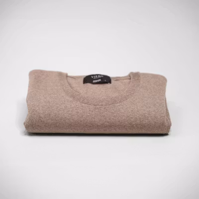 Rundhalsströja merino - beige melerad MC218