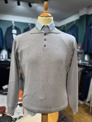 Polo långärmad stickad merino grå