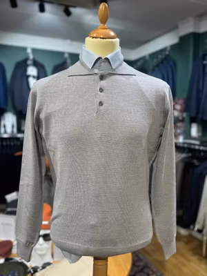 Polo långärmad stickad merino grå