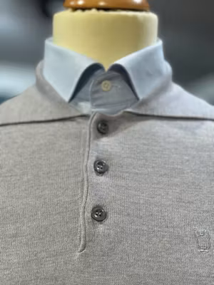 Polo långärmad stickad merino grå