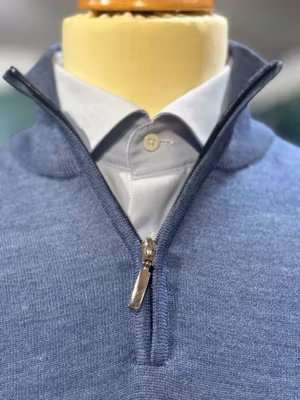 Turtleneck halfzip HZ  stickad merino - blå