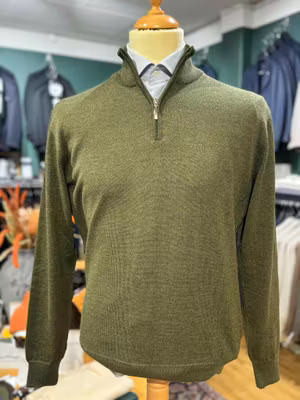 Turtleneck halfzip HZ  stickad merino - grön
