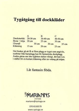 Symönster Gul dock - set med dockkläder