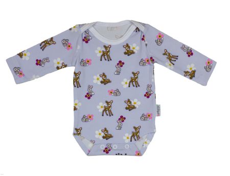 Ljuslila babybody med rådjur. Stl 60