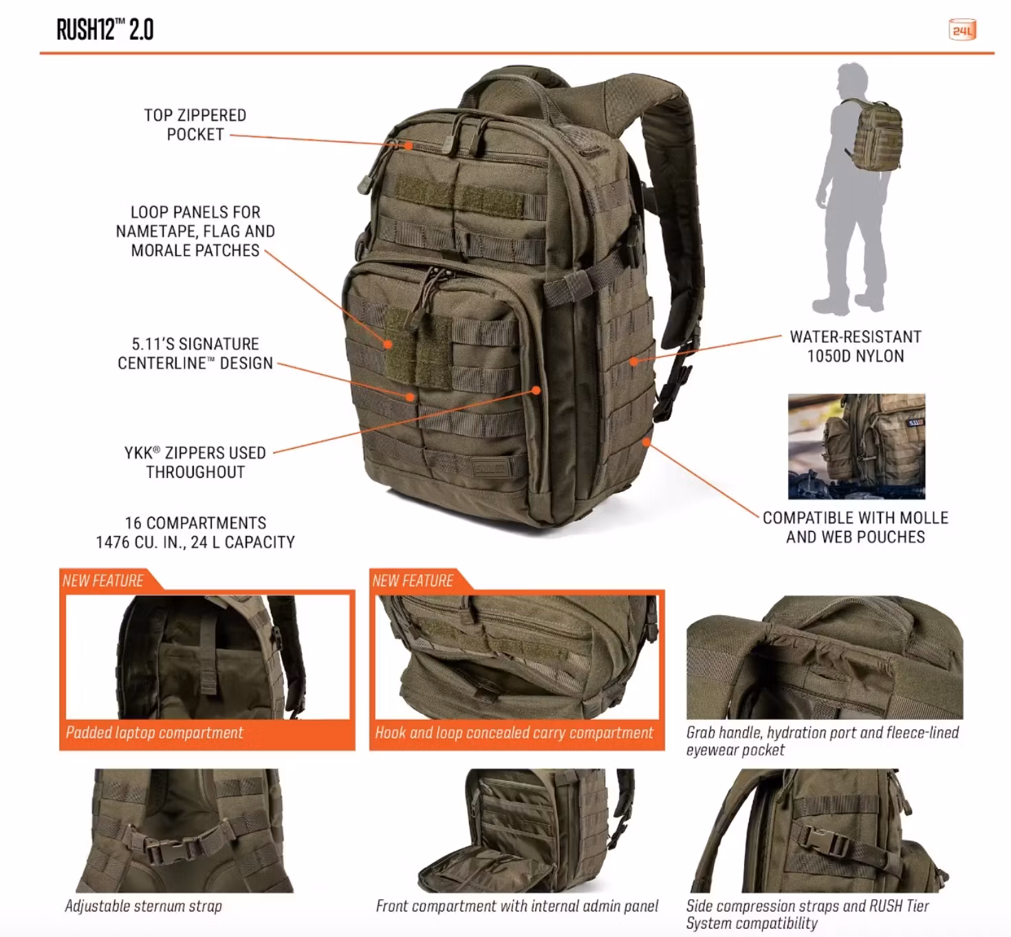 5.11 - Rush12 2.0 - Backpack 24L - Kangaroo (134)