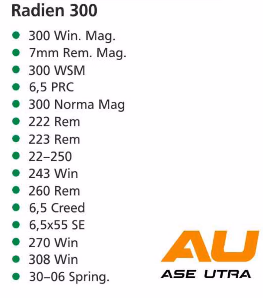 Ase Utra - Radien 300 - Kaliber 300WinMag - 17x1 - Svart