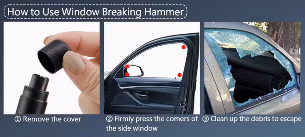 Nödverktyg - Fönsterbrytare och Säkerhetsbälteskutter - Röd