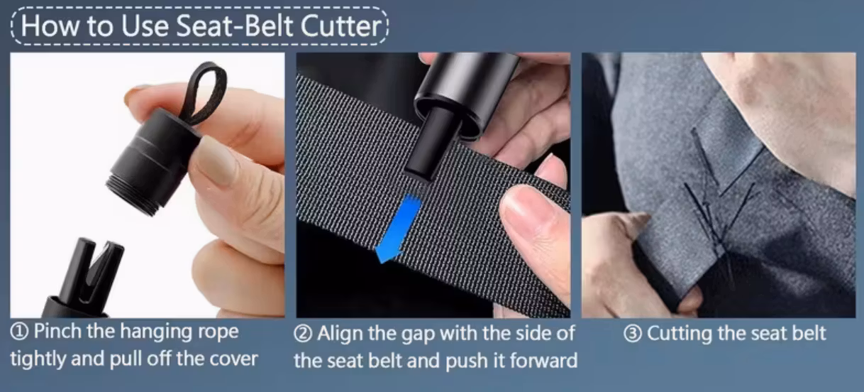 Nödverktyg - Fönsterbrytare och Säkerhetsbälteskutter - Röd