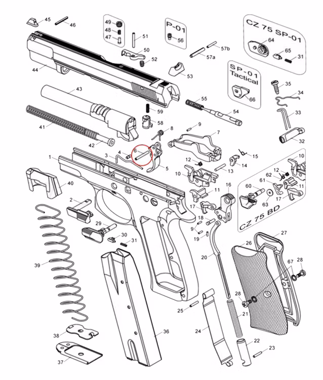 Eemann tech - Trigger Pin for CZ 75/85/97, CZ 75 SP-01 Shadow, CZ 75 Tactical Sports and CZ Shadow 2.