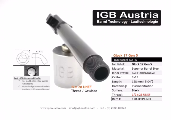 IGB - Glock 17 Gen5 IGB Threaded Barrel 1/2x28 UNEF