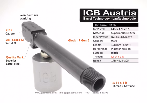 IGB - Glock 17 Gen5 IGB Threaded Barrel M14x1R